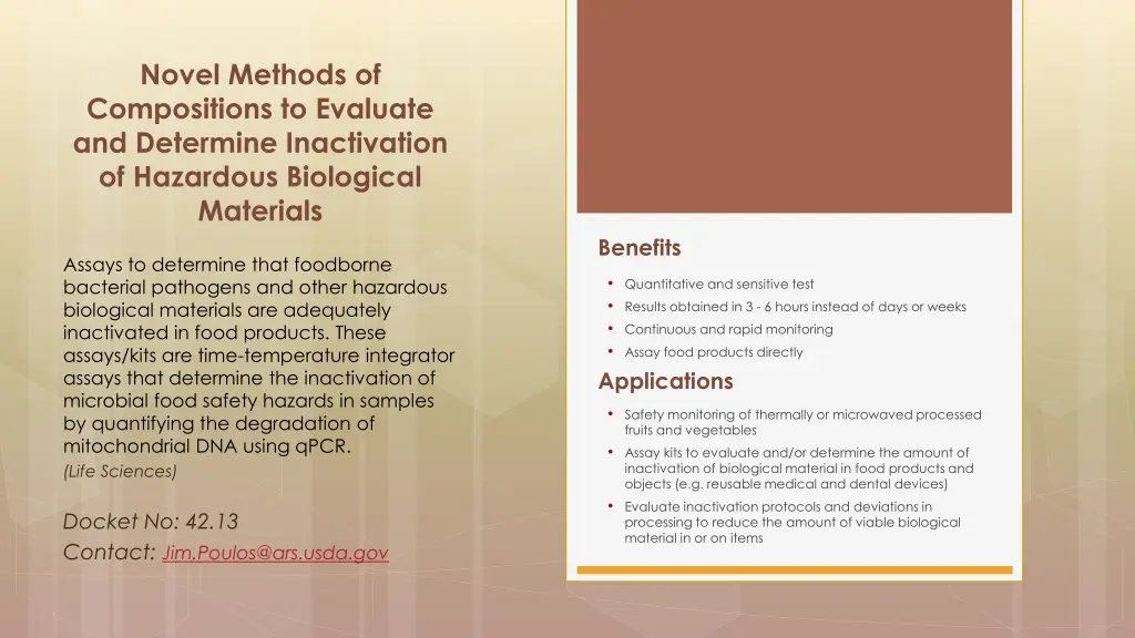 novel methods of compositions to evaluate