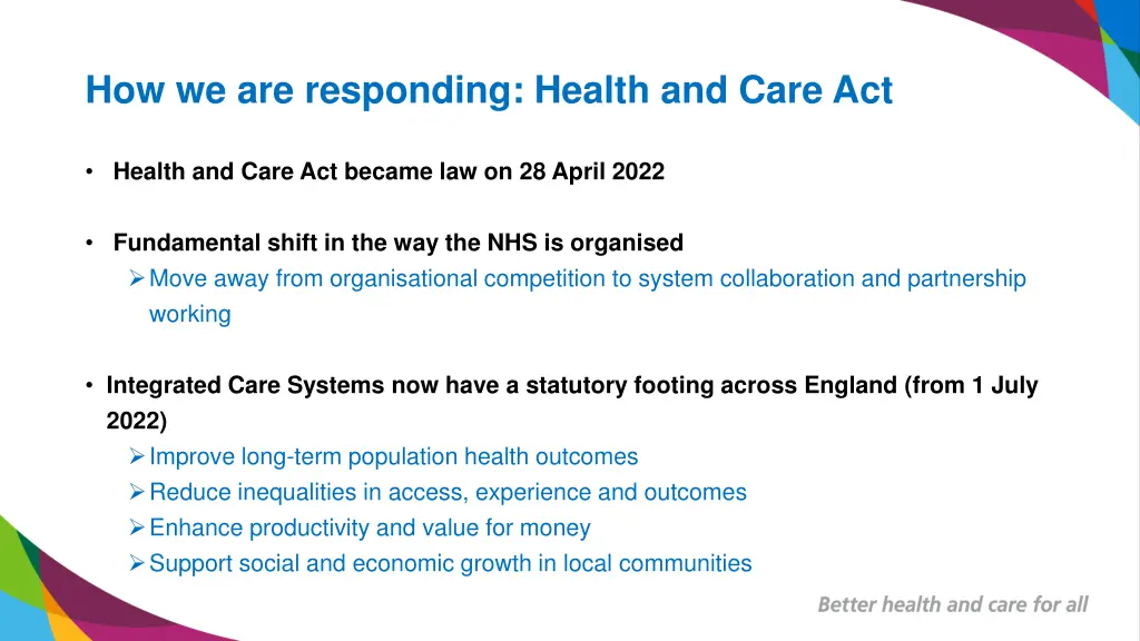 how we are responding health and care act