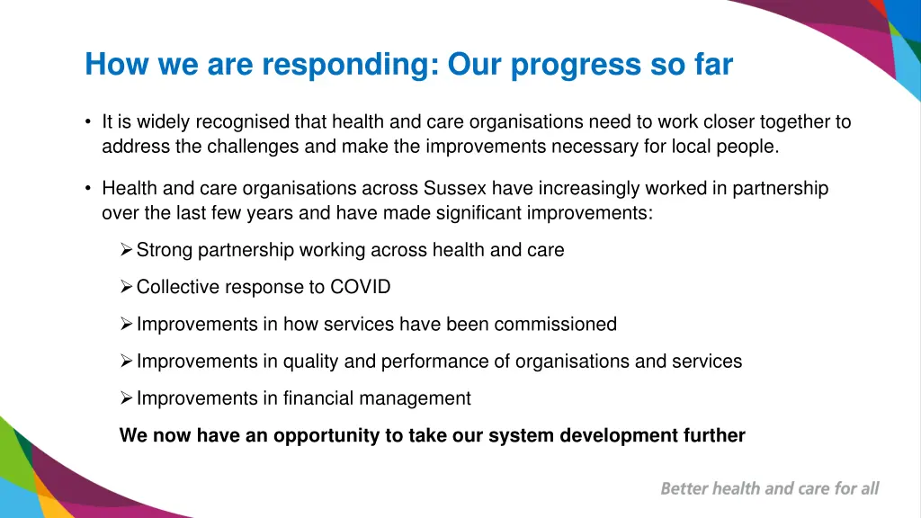 how we are responding our progress so far