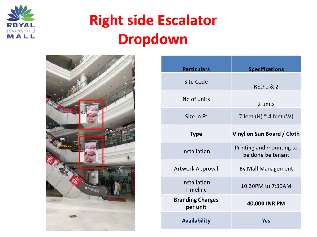 right side escalator dropdown
