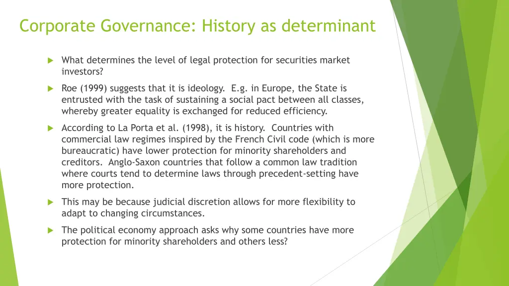 corporate governance history as determinant