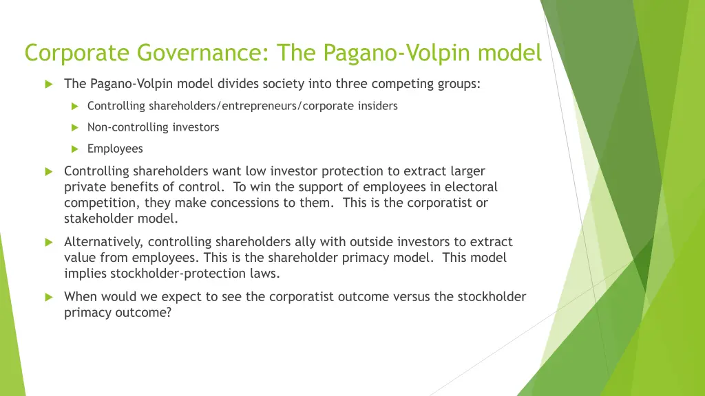 corporate governance the pagano volpin model