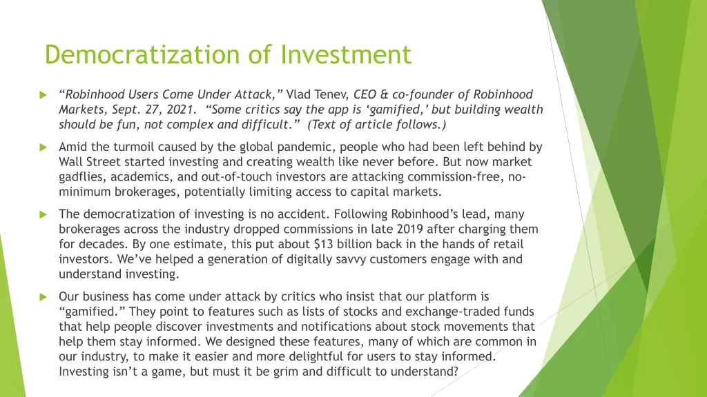 democratization of investment