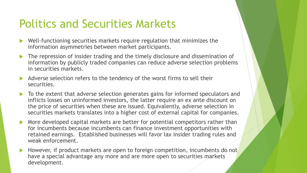 politics and securities markets