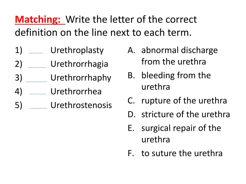 matching write the letter of the correct