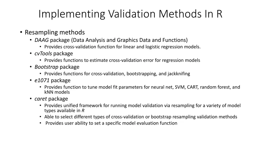 implementing validation methods in r 1