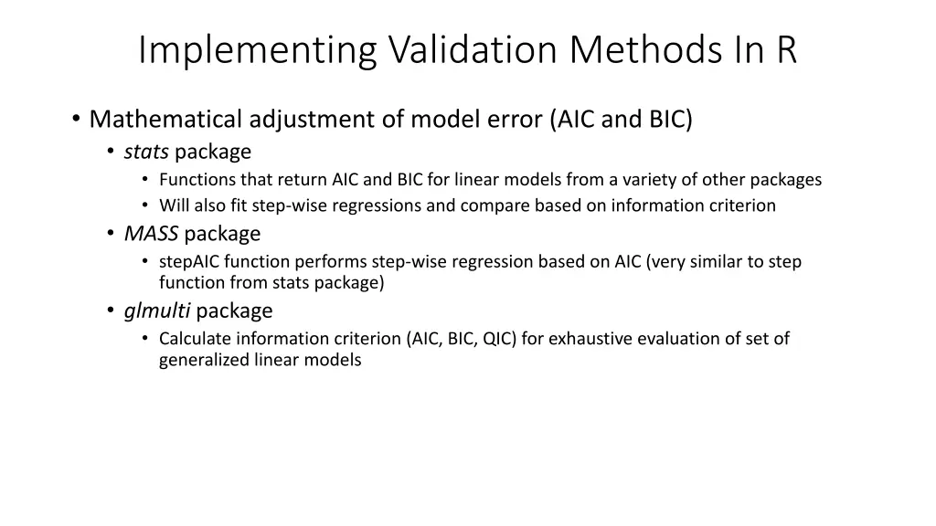 implementing validation methods in r