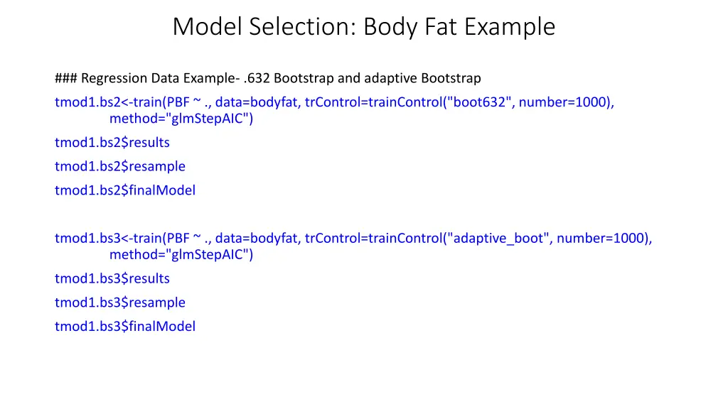model selection body fat example 10
