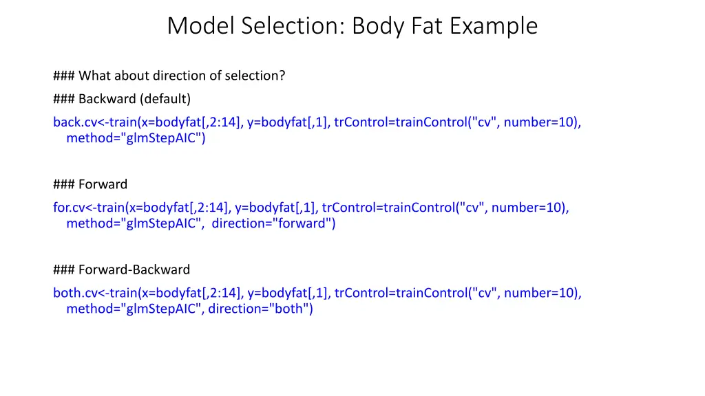 model selection body fat example 11