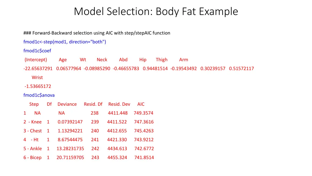 model selection body fat example 4