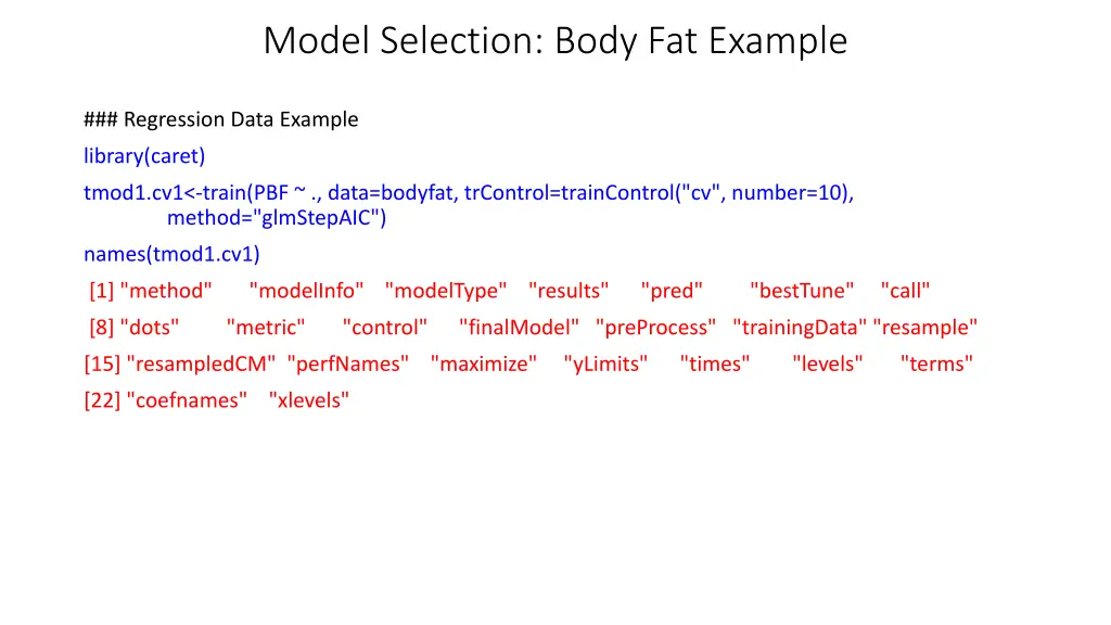 model selection body fat example 6