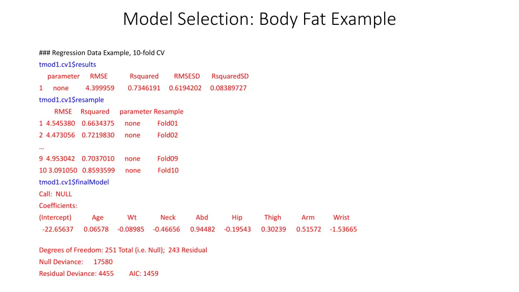 model selection body fat example 7