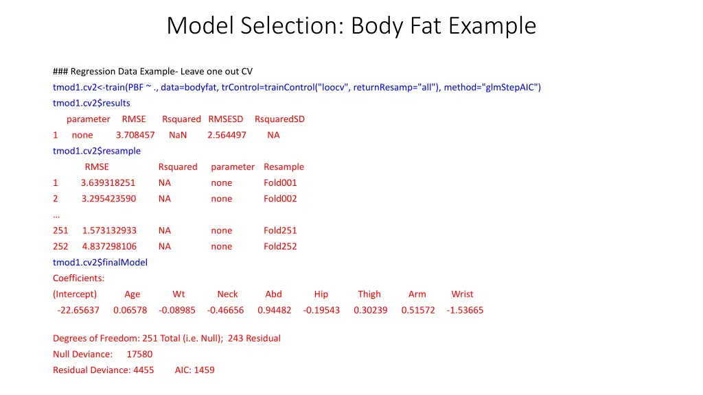 model selection body fat example 8
