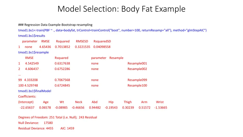 model selection body fat example 9