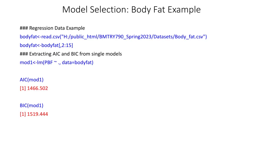 model selection body fat example