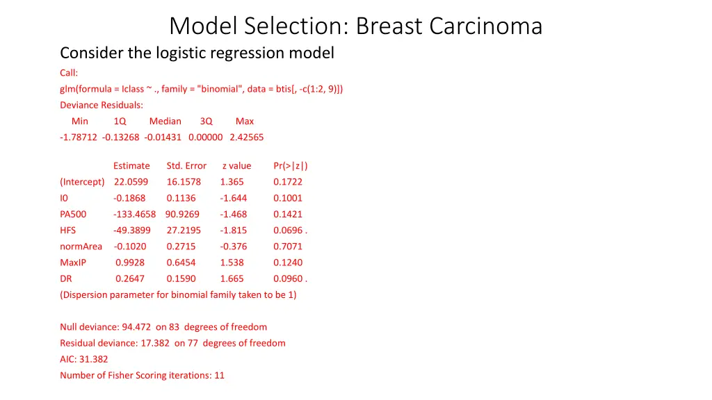 model selection breast carcinoma consider