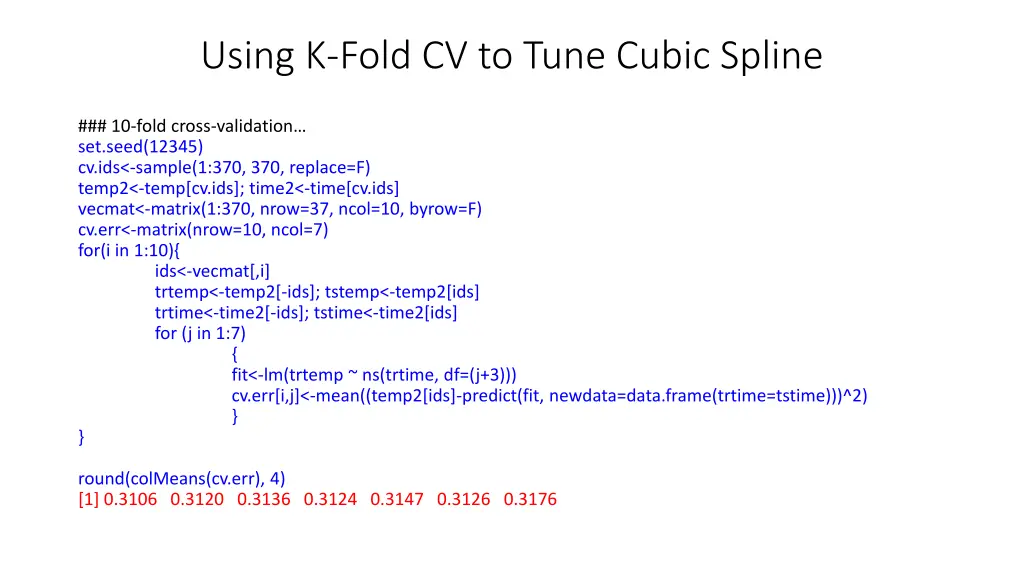 using k fold cv to tune cubic spline