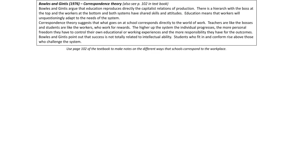 bowles and gintis 1976 correspondence theory also