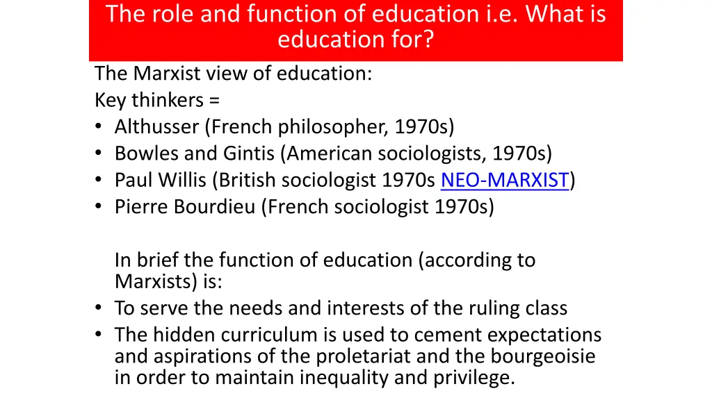 the role and function of education i e what