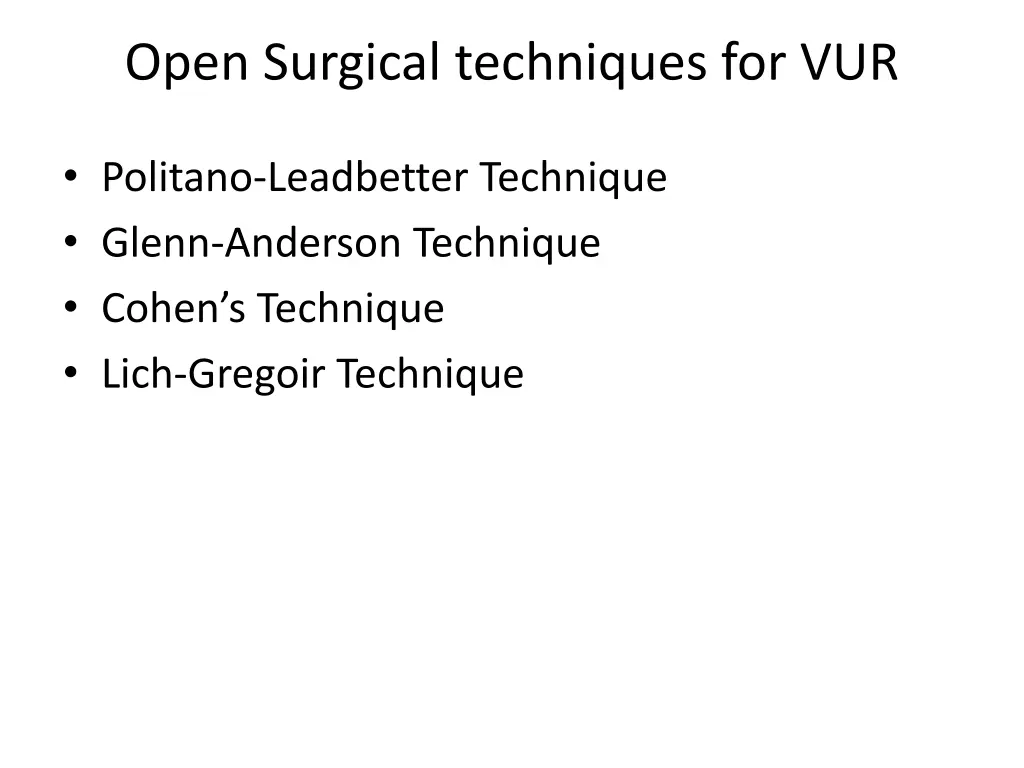 open surgical techniques for vur