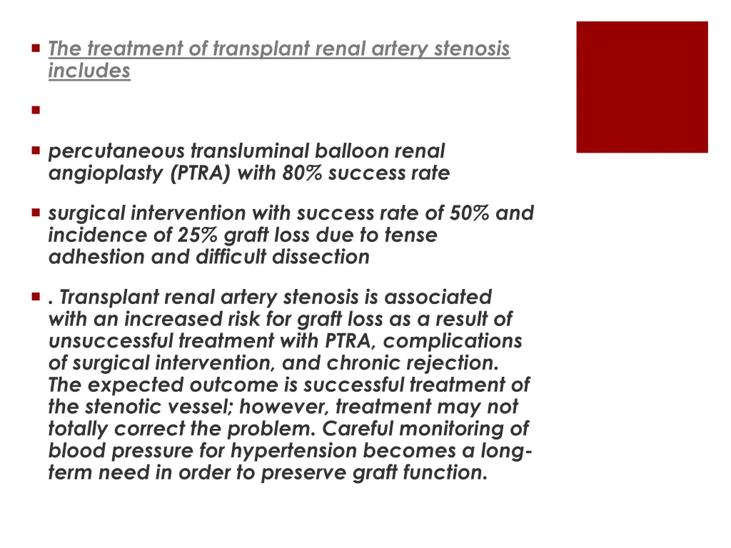 the treatment of transplant renal artery stenosis