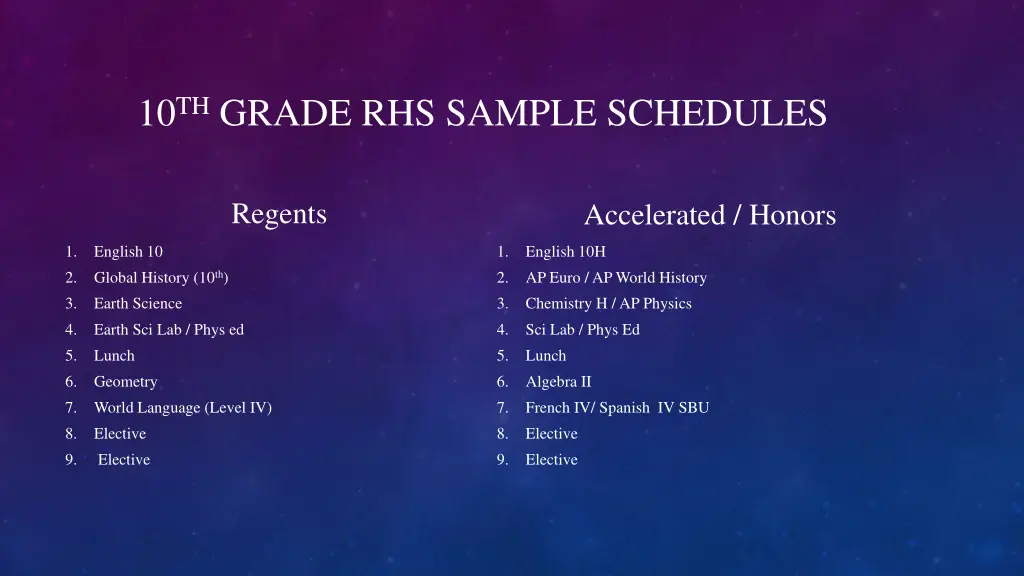 10 th grade rhs sample schedules