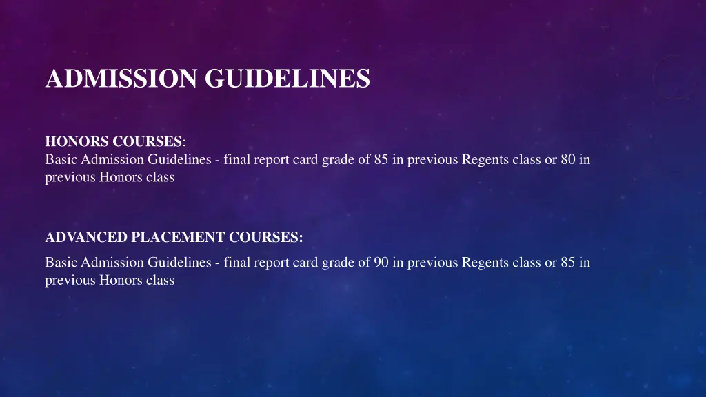 admission guidelines