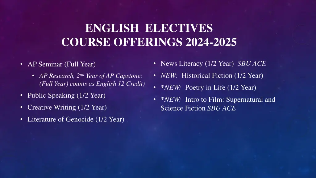 english electives course offerings 2024 2025