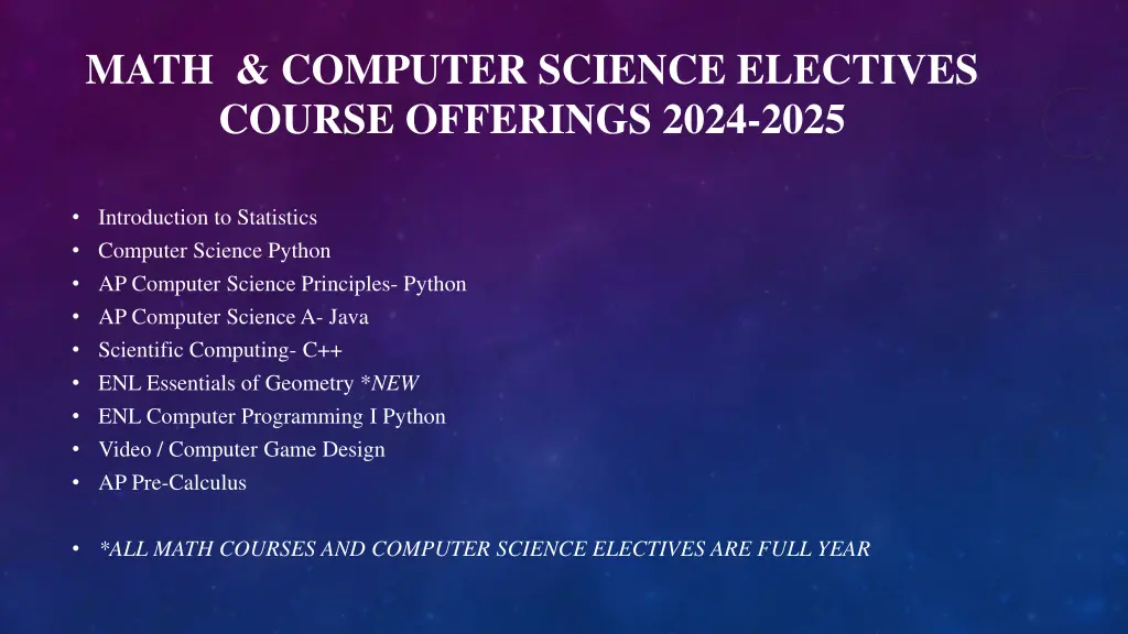 math computer science electives course offerings