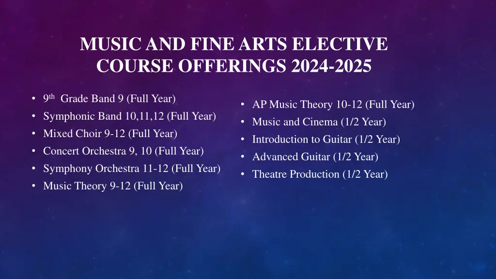 music and fine arts elective course offerings