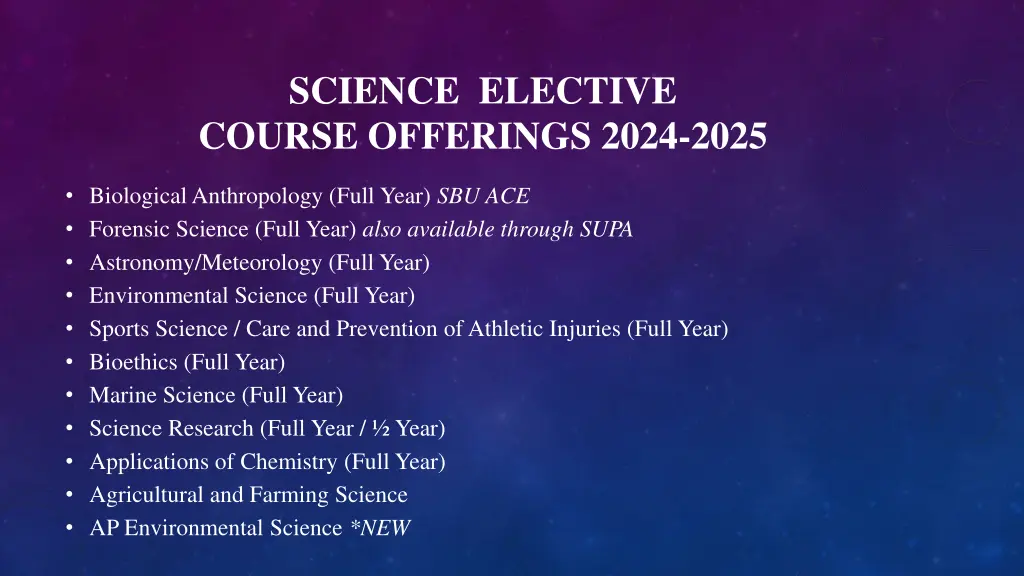 science elective course offerings 2024 2025