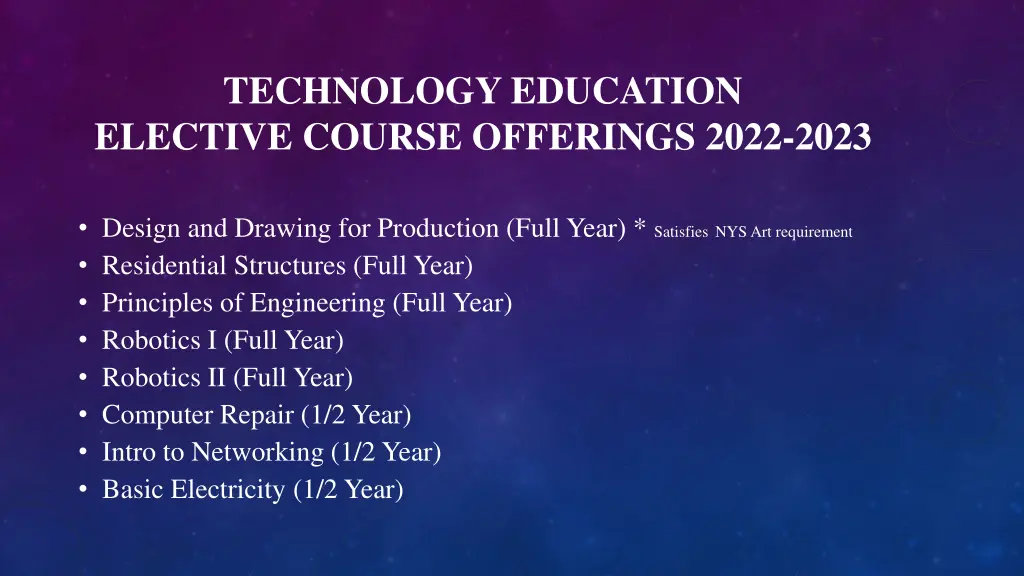 technology education elective course offerings