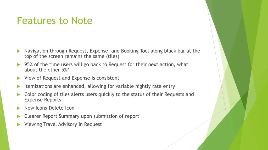 features to note