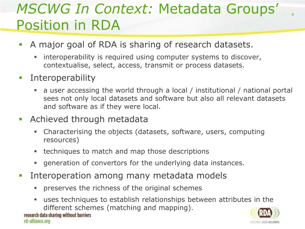 mscwg in context metadata groups position in rda