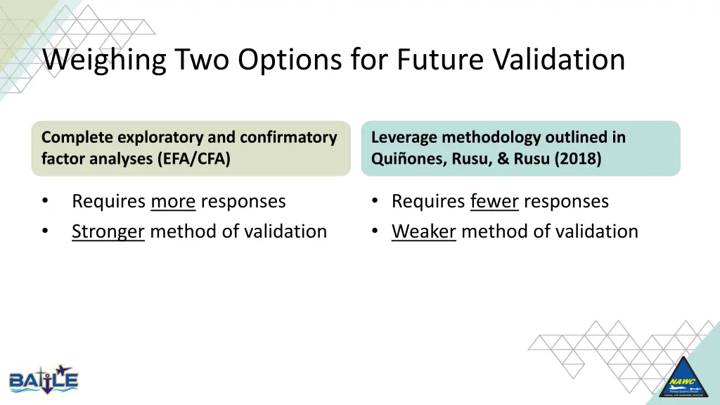 weighing two options for future validation