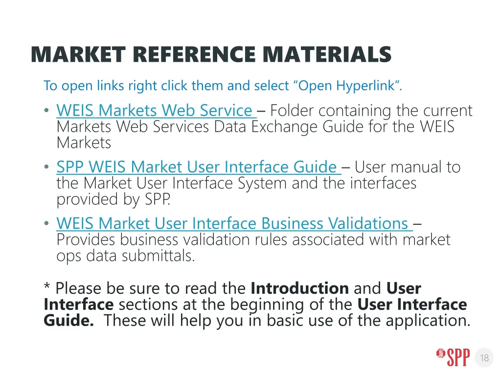 market reference materials to open links right