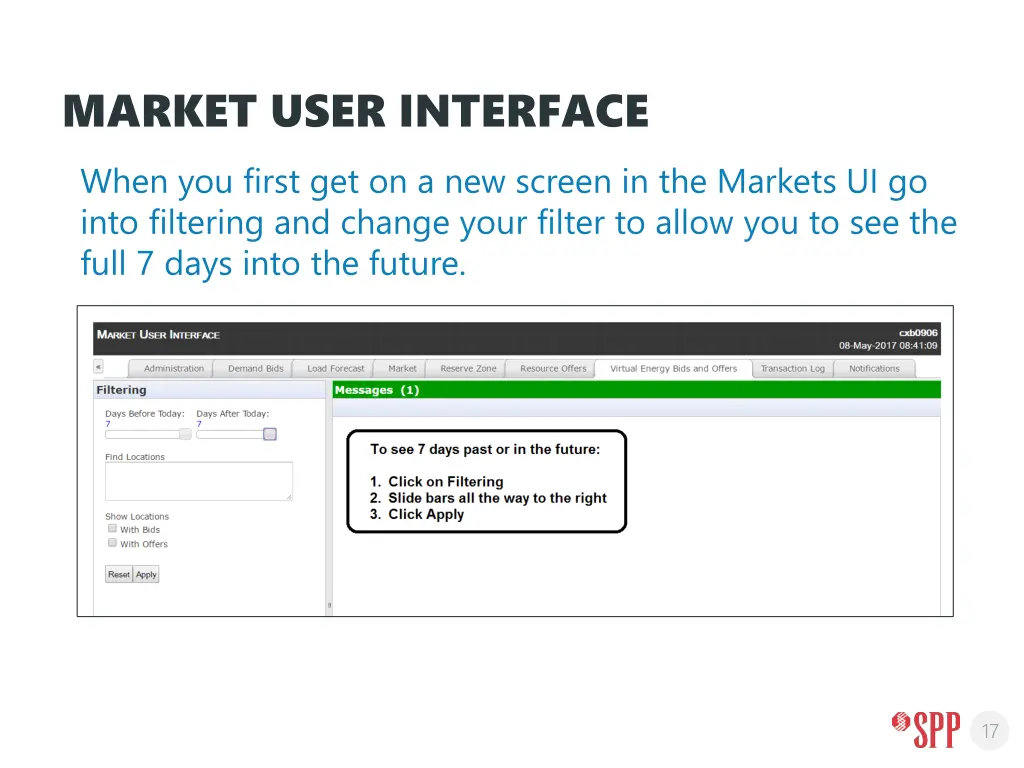 market user interface when you first