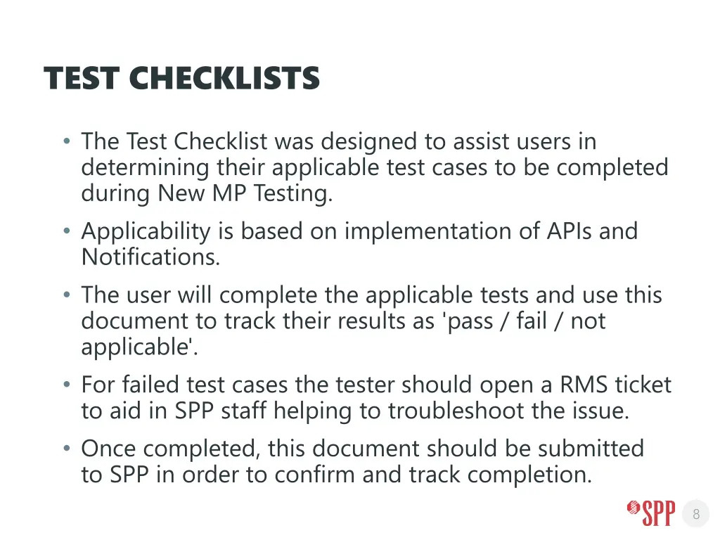 test checklists