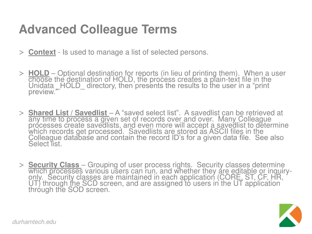 advanced colleague terms