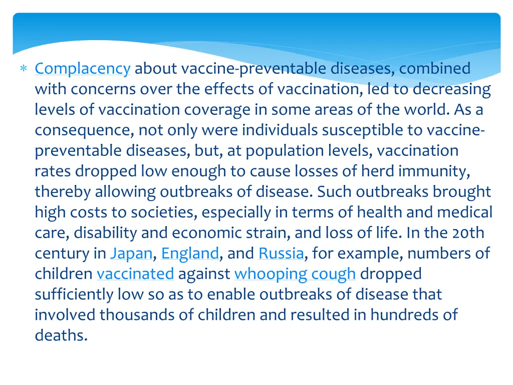 complacency about vaccine preventable diseases