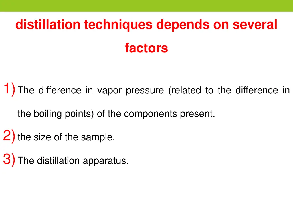 distillation techniques depends on several