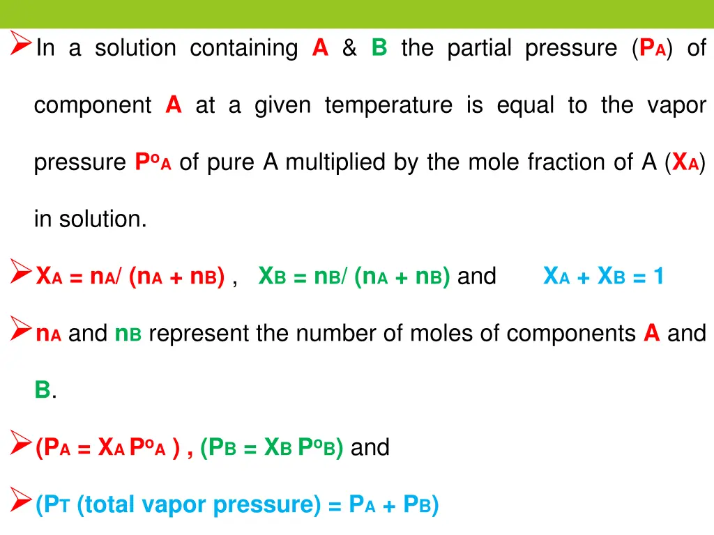 in a solution containing a b the partial pressure