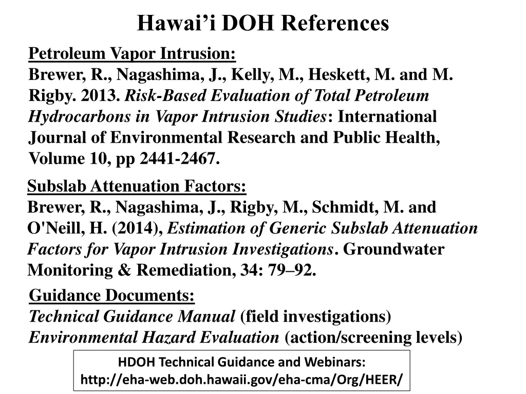 hawai i doh references petroleum vapor intrusion