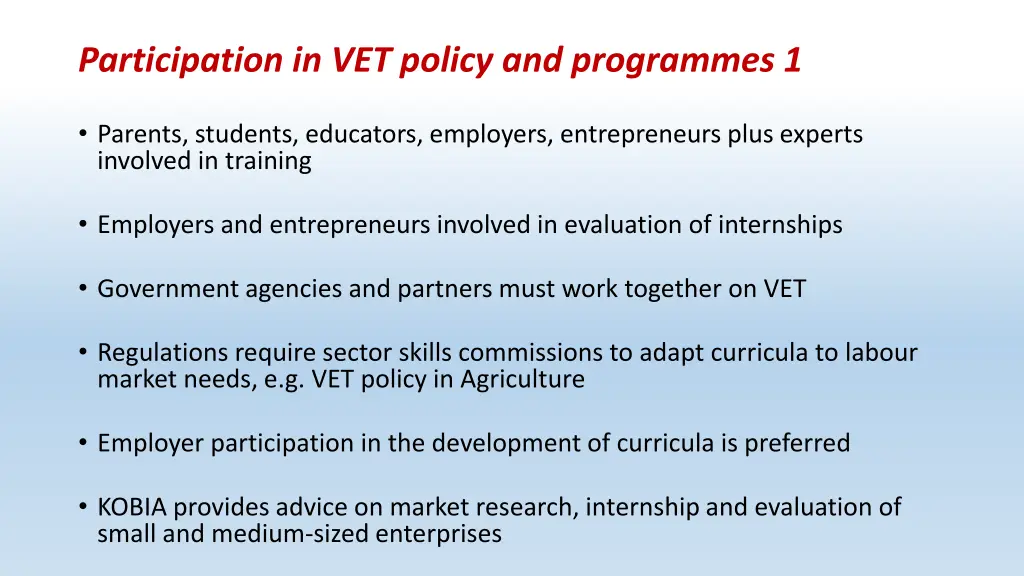 participation in vet policy and programmes 1
