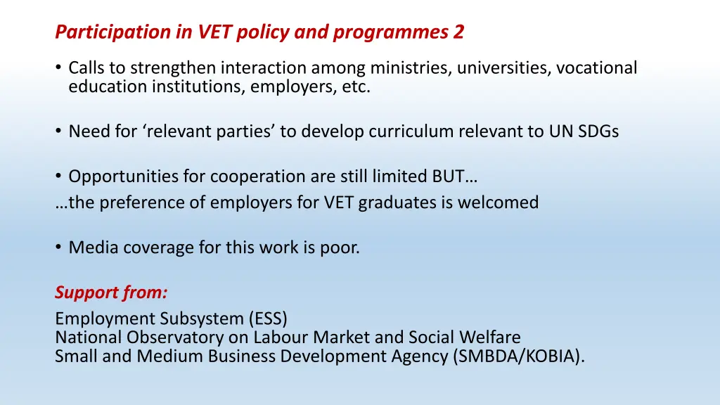 participation in vet policy and programmes 2