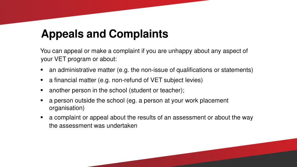 appeals and complaints