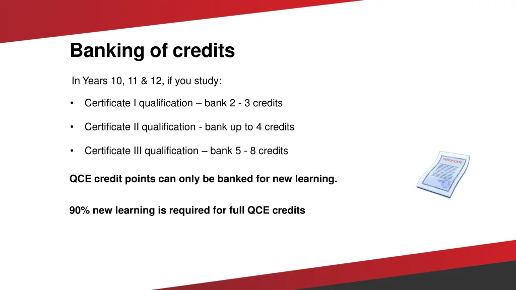 banking of credits