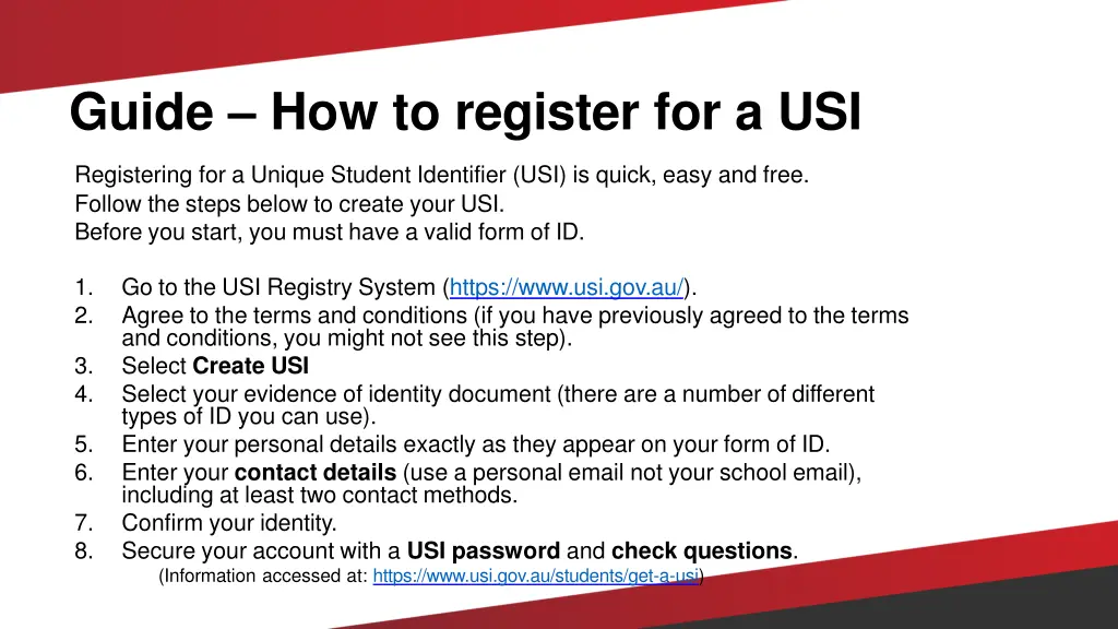 guide how to register for a usi