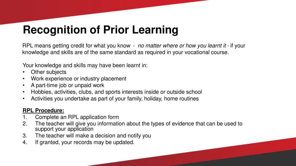 recognition of prior learning