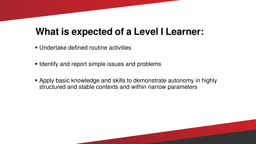 what is expected of a level i learner